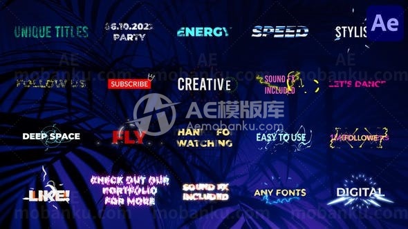 卡通文字标题电光效果字幕展示AE模板