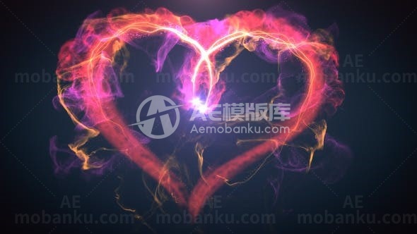 爱心粒子火焰效果标题展示AE模板