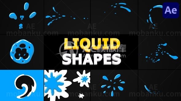 流体形状飞溅效果叠加展示AE模板