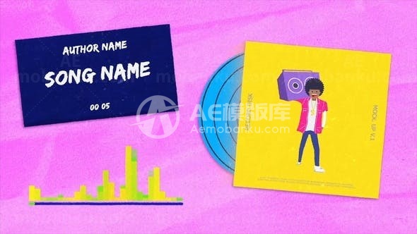 卡通风格嘻哈音乐频谱可视化工具AE模板