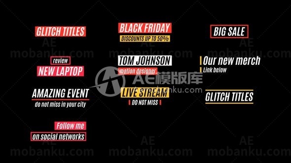 故障效果文字标题闪烁展示AE模板