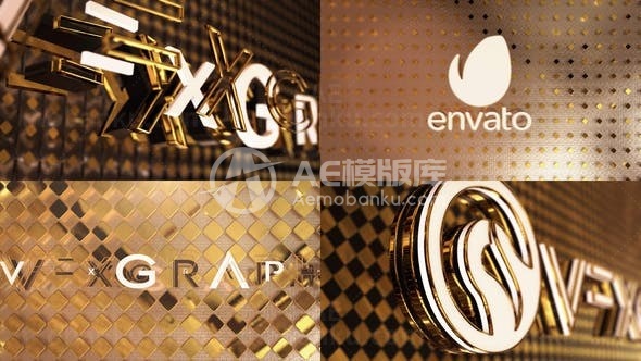 金色三维旋转展示标志片头AE模板