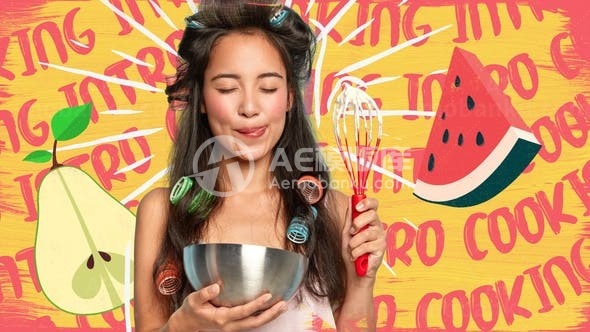 卡通风格烹饪入门短视频介绍AE模板