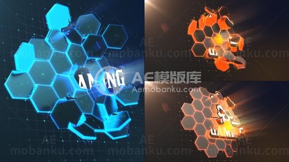 高科技六边形蜂巢揭示标志AE模板