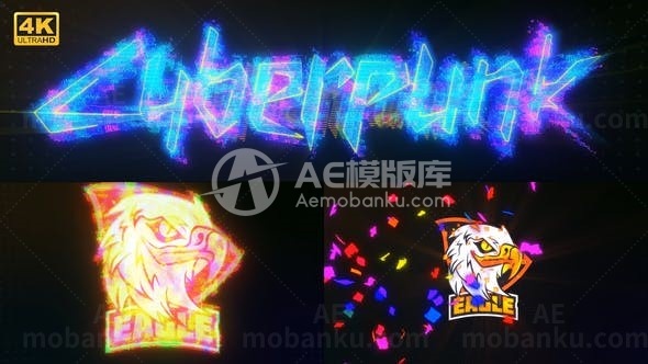 彩色网络故障霓虹闪烁效果标志AE模板