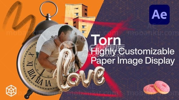 纸张撕碎效果图像动态展示AE模板