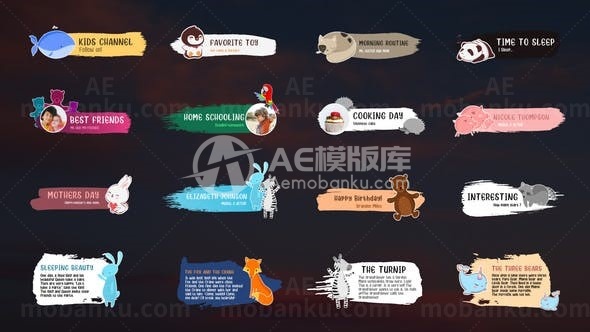 卡通风格动物装饰字幕包AE模板