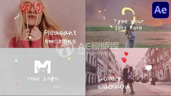 亲密恋爱视频照片幻灯片展示AE模板