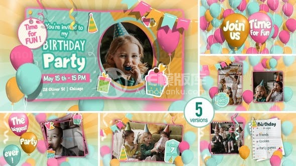 欢乐儿童生日快乐图片视频AE模板