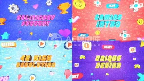 卡通图形背景8位游戏简介AE模板