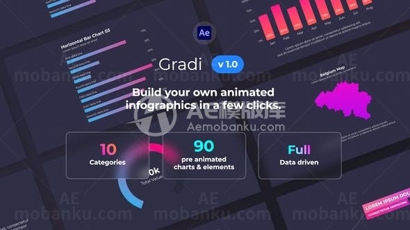 渐变信息数据统计结果图形展示AE模板