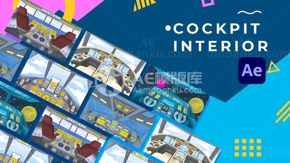 卡通风格驾驶舱内部动画展示AE模板