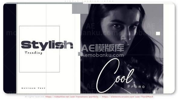 黑白风格简单时尚片头展示AE模板