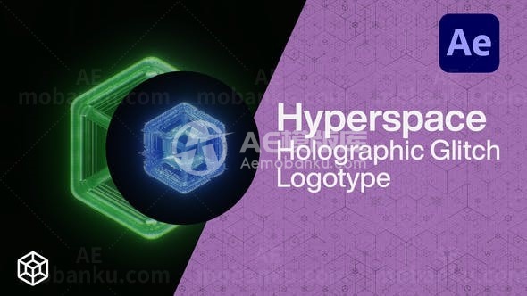 全息故障扭曲效果标志展示AE模板