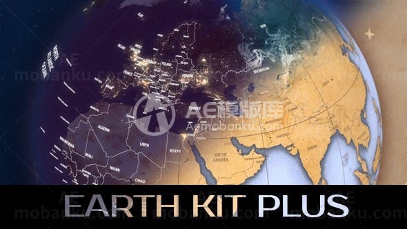 旋转地球地图展示工具包AE模板
