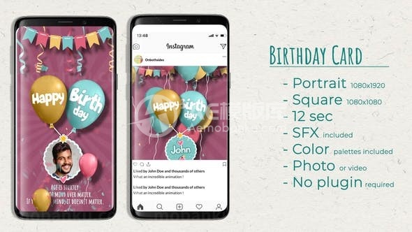 欢快卡通风格生日贺卡制作AE模板