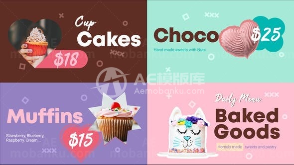 烘焙食品菜单推广宣传促销AE模板