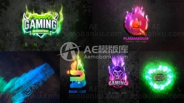 轮廓演绎火焰燃烧标志展示AE模板