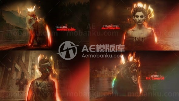 火焰杂渍燃烧效果叠加片头AE模板