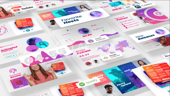 简介明快音频频谱可视化AE模板