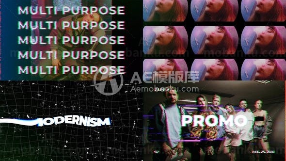 动态数字失真故障特效城市片头AE模板