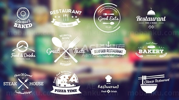 美食餐饮简单图形徽章展示AE模板
