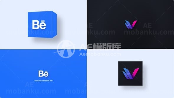 简单立方体旋转揭示标志展示AE模板