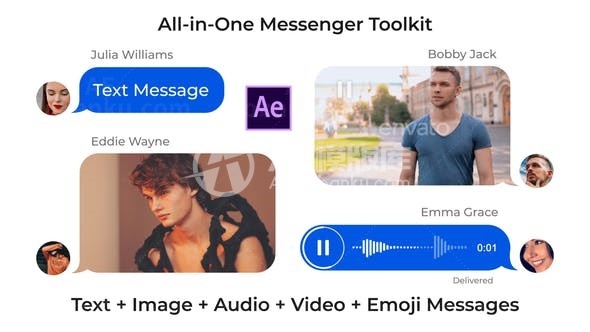 动态聊天消息文字设计展示AE模板