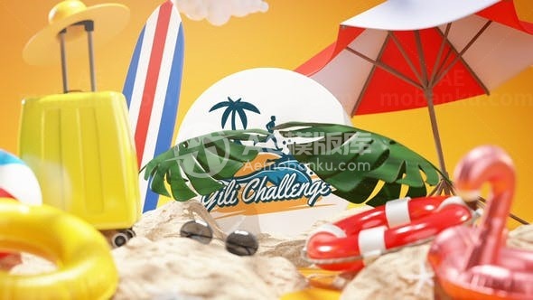 卡通风格夏日元素标志展示AE模板