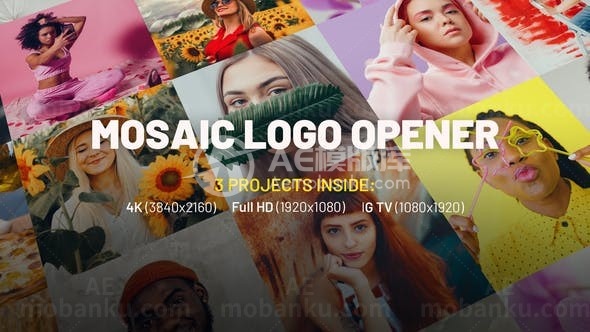 视频播客网格照片标志片头AE模板