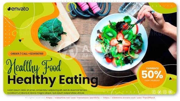绿色健康美食宣传促销展示AE模板