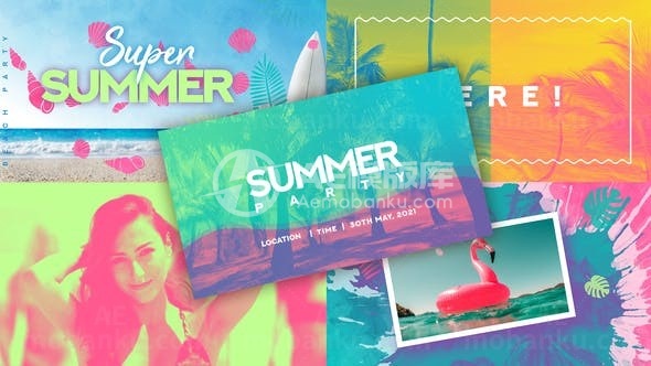 水彩效果清凉夏日海滩片头AE模板