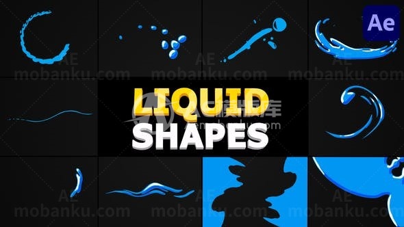 漫画风格流体形状叠加展示AE模板