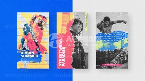 手机端夏日城市撕纸效果AE模板