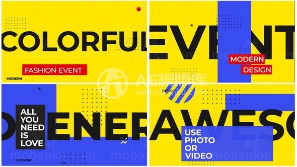 彩色时尚大标题字幕宣传片AE模板