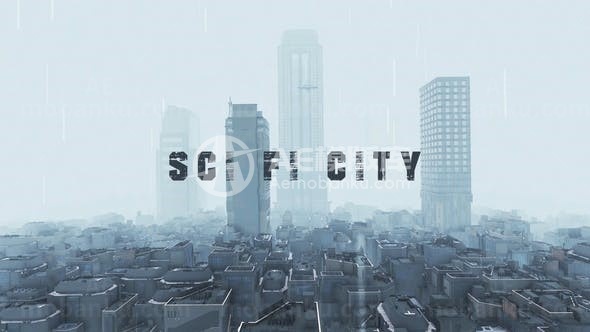 科幻城市下雨效果建筑大屏展示AE模板