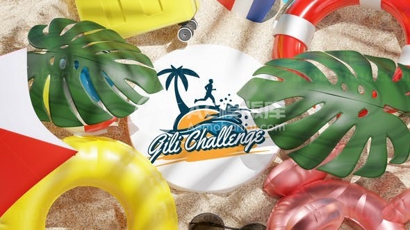 卡通风格海滩热带标志展示AE模板