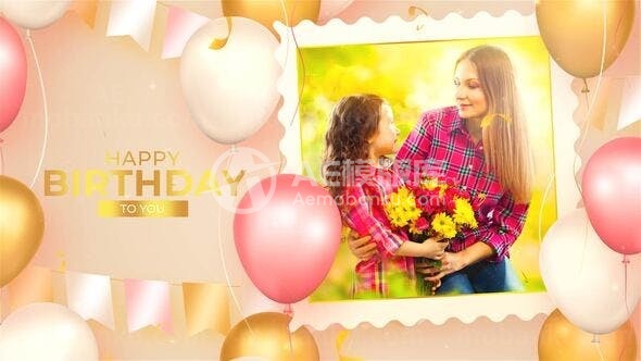 温馨甜蜜生日快乐照片幻灯片AE模板