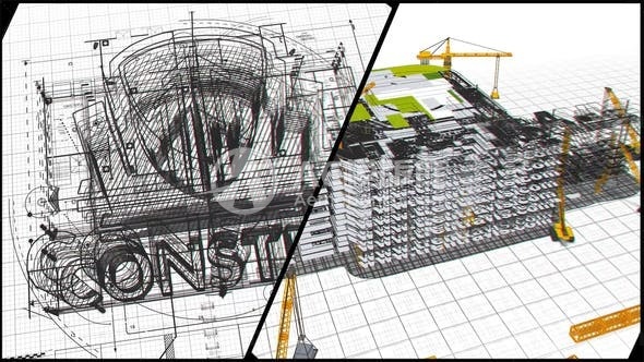 三维图纸勾线装配建筑标志AE模板