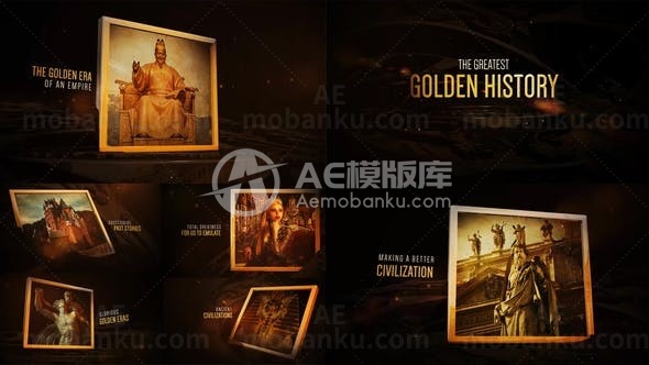 金色相框旋转切换历史图片展示AE模板