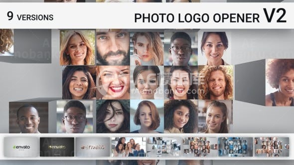 网格照片拉远字幕镂空揭示标志展示AE模板