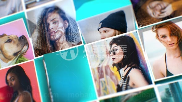 网格照片墙动态翻转展示AE模板