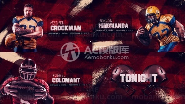 美式足球比赛队伍成员介绍片头AE模板