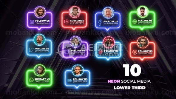 社交人物头像霓虹标题字幕展示AE模板