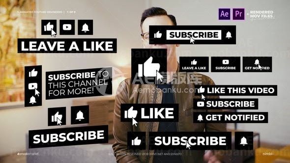 简洁动态订阅按钮文字字幕AE模板