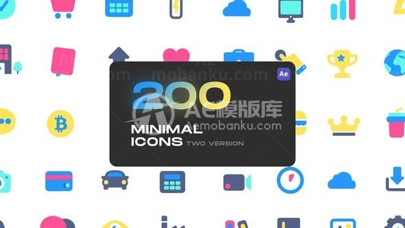 多彩卡通风格迷你动画图标集AE模板