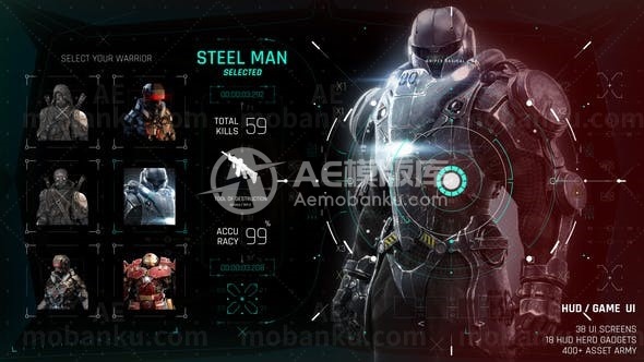 快速科幻游戏界面元素展示AE模板