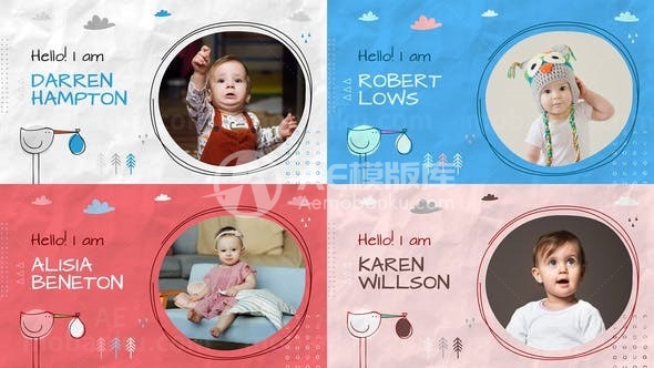 简笔图形欢乐儿童相册幻灯片AE模板