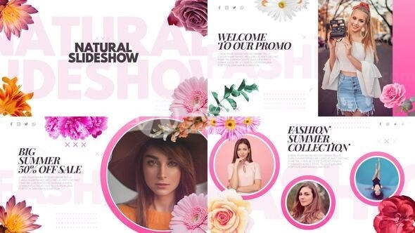 自然美妆花朵装饰幻灯片展示AE模板