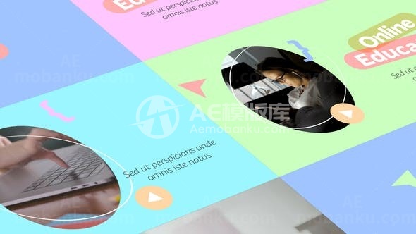 卡通风格图形叠加在线教育宣传AE模板